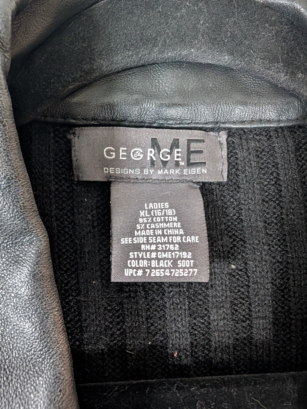 Vintage George Black Leather Blazer with Knit Sleeves Y2K - Picture 2 of 6